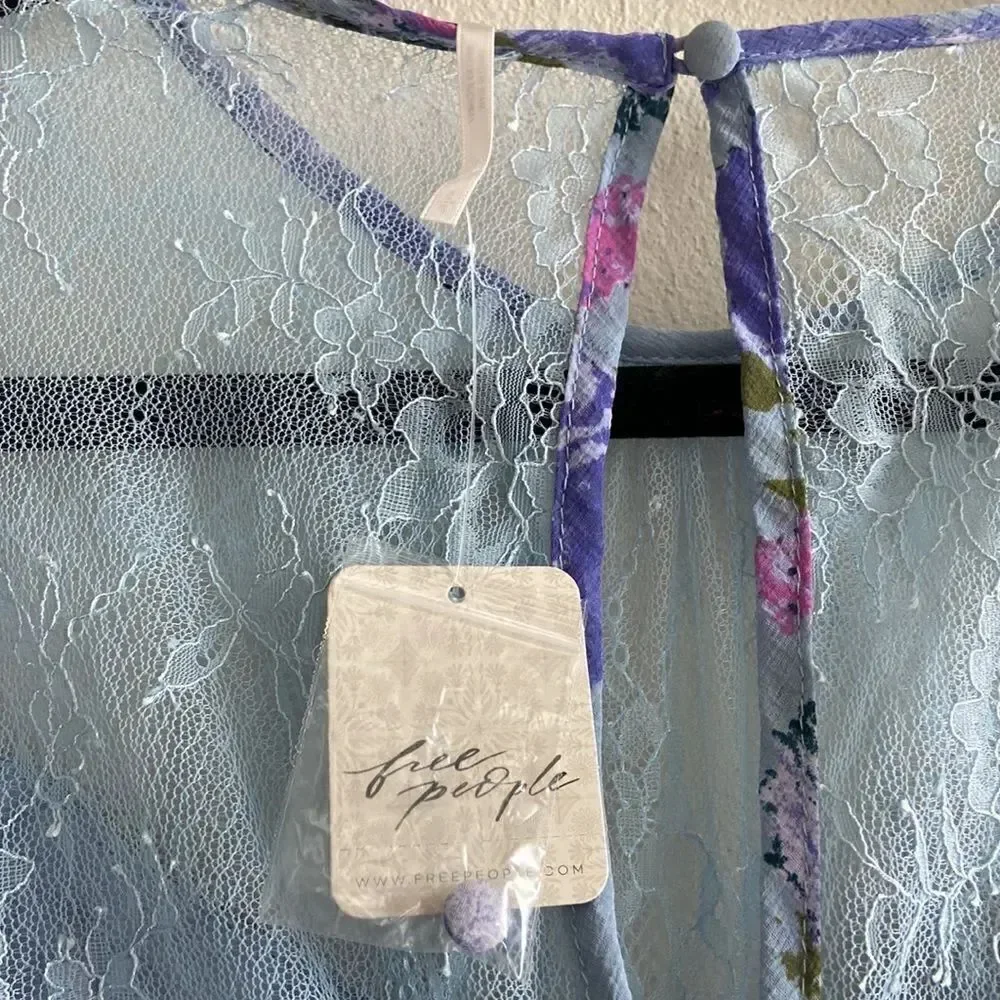 Free People Daphne Blouse in Silver Blue Combo NWT Sz S